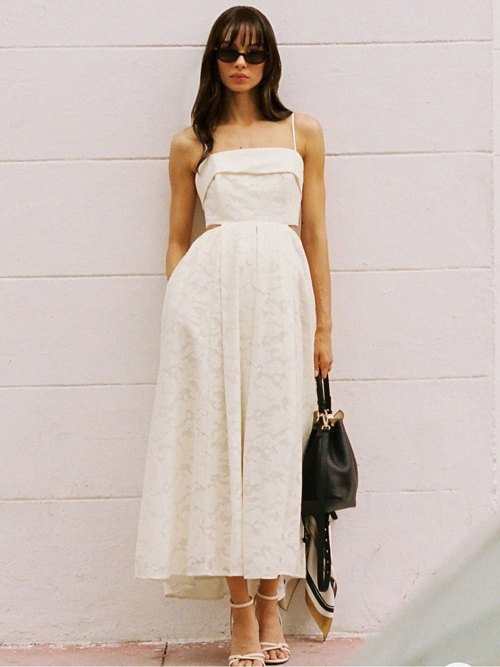 Reiss Cream Spaghetti-Strap Jacquard Midi Dress